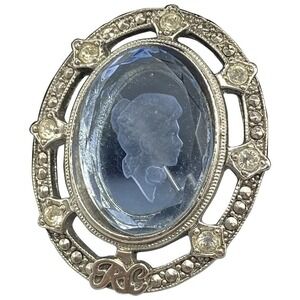 Avon Presidents Recognition Program 98-99 Blue Cameo Reverse Carved Glass Brooch